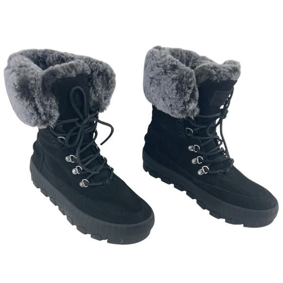 Sperry Black Leather Faux Fur Lined Shearling Boots Women's Size 9 Preowned - Picture 1 of 6